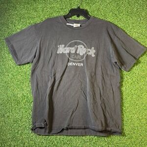 Hard Rock Cafe Denver T-Shirt Black Faded Tee Vintage Size L Rock Music Classic